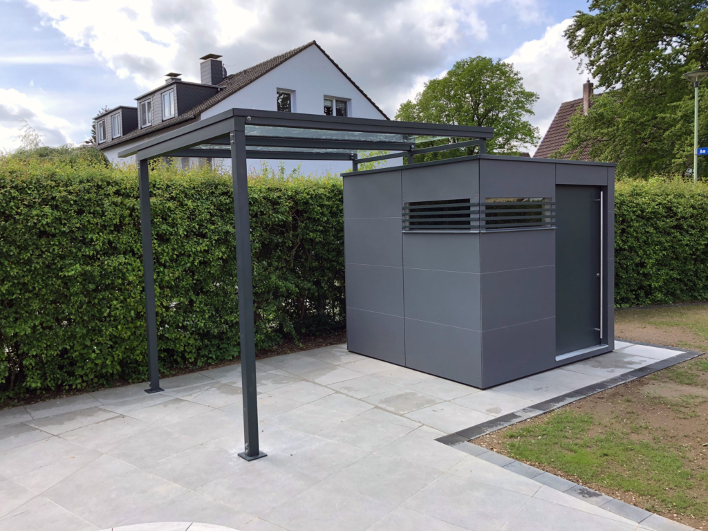 Exklusives CUBE - Design Gartenhaus mit Terrassendach in Hagen